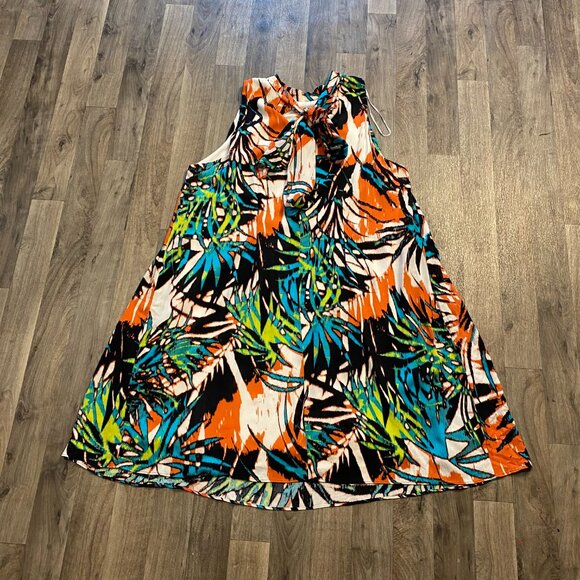 Signature by Robbie Bee Size 14W Abstract Tropical Print Swing Dress Sleeveless - Picture 3 of 8